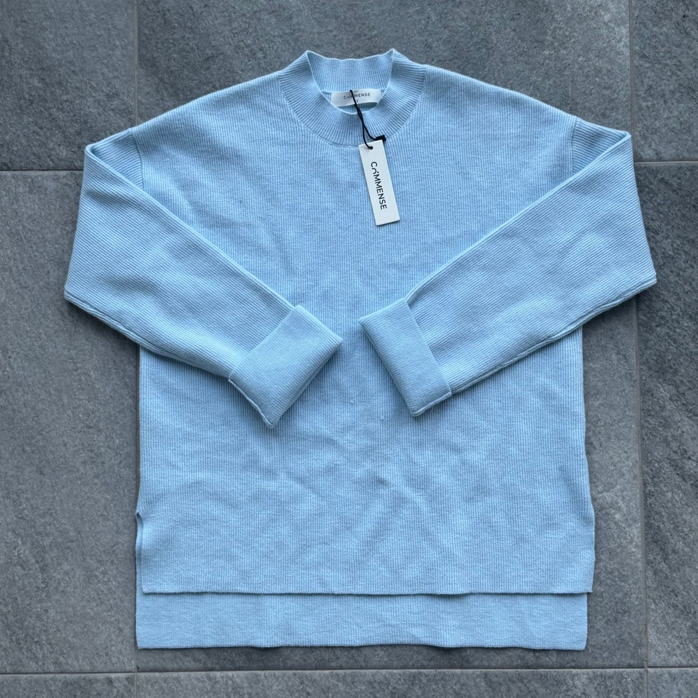 Commense Knit Mock Neck Sweater Women's Sz Small Light Pastel Blue Ribbed